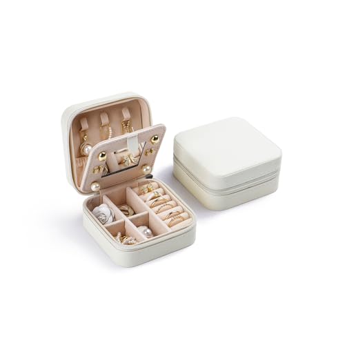 CASEGRACE Reise-Schmucketui, kleine Schmuckschatulle mit Spiegel-Design, tragbarer Schmuck-Reise-Organizer, Aufbewahrungsbox für Ringe, Ohrringe, Halsketten, Armbänder, Geschenk für Frauen, Weiß CASEGRACE Reise-Schmucketui, kleine Schmuckschatulle mit Spiegel-Design, tragbarer Schmuck-Reise-Organizer, Aufbewahrungsbox für Ringe, Ohrringe, Halsketten, Armbänder, Geschenk für Frauen, Weiß von CASEGRACE
