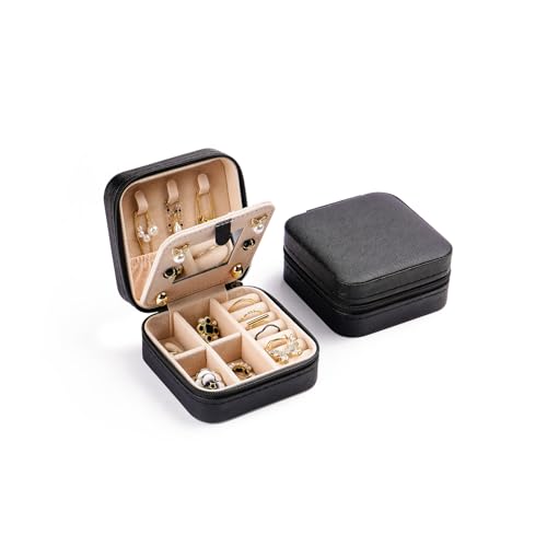 CASEGRACE Reise-Schmucketui, kleine Schmuckschatulle mit Spiegel-Design, tragbarer Schmuck-Reise-Organizer, Aufbewahrungsbox für Ringe, Ohrringe, Halsketten, Armbänder, Geschenk für Frauen, Schwarz CASEGRACE Reise-Schmucketui, kleine Schmuckschatulle mit Spiegel-Design, tragbarer Schmuck-Reise-Organizer, Aufbewahrungsbox für Ringe, Ohrringe, Halsketten, Armbänder, Geschenk für Frauen, Schwarz von CASEGRACE