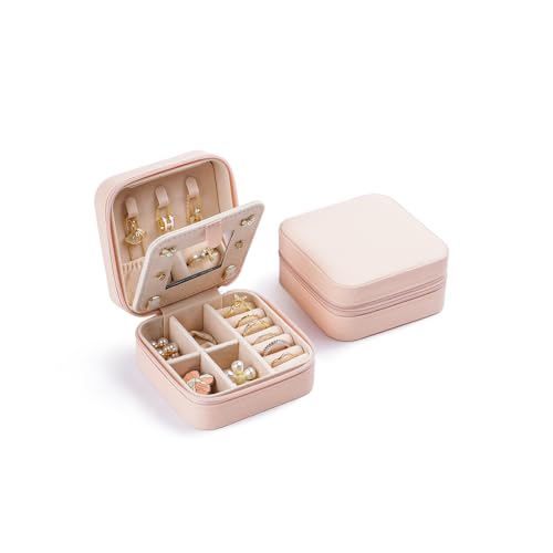 CASEGRACE Reise-Schmucketui, kleine Schmuckschatulle mit Spiegel-Design, tragbarer Schmuck-Reise-Organizer, Aufbewahrungsbox für Ringe, Ohrringe, Halsketten, Armbänder, Geschenk für Frauen und CASEGRACE Reise-Schmucketui, kleine Schmuckschatulle mit Spiegel-Design, tragbarer Schmuck-Reise-Organizer, Aufbewahrungsbox für Ringe, Ohrringe, Halsketten, Armbänder, Geschenk für Frauen und von CASEGRACE