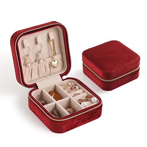 CASEGRACE Reise-Schmuckkästchen, Plüsch-Samt-Schmuckschatulle, kleiner Schmuck-Reise-Organizer, Präsentation, Ringe, Halsketten, Armbänder, Ohrringe, Aufbewahrungsbox für Damen und Mädchen, Rot CASEGRACE Reise-Schmuckkästchen, Plüsch-Samt-Schmuckschatulle, kleiner Schmuck-Reise-Organizer, Präsentation, Ringe, Halsketten, Armbänder, Ohrringe, Aufbewahrungsbox für Damen und Mädchen, Rot von CASEGRACE