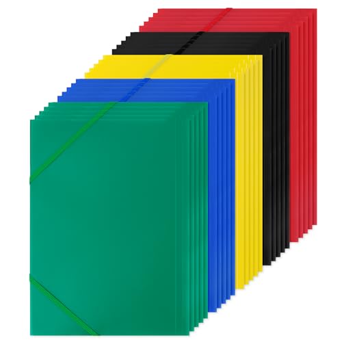 25PCS Sammelmappe A4 mit Gummizug, Einschlagmappe PP-Kunststoff Eckspanner A4 Mappe PP DIN A4, Ordnungsmappe, Dokumentenmappe, Leichter Ordner für Akten, Besprechungen, Berichte, Bürobedarf von CASMIGC