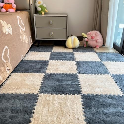 12 Stück In gegenseitig Greifende Plüsch-Fußmatten, Weiche Eva-Schaum Puzzlefliesen, Rutschfeste Schneidematten Für Schlafzimmer, Wohnzimmer, Spielzimmer, Studentenzimmer, Tatami(Cachi+grigio) von CASOME