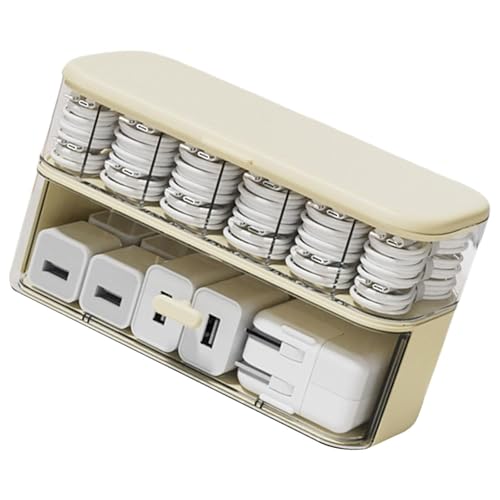 CASOME Transparente Kabelbox Mit Zwei Fächern Fürs Homeoffice, Kabel- Und Leitungsaufbewahrung Mit Mehreren Fächern, Schreibtisch-Elektronik-Management, Tragbar Und Langlebig(Cremoso.) von CASOME