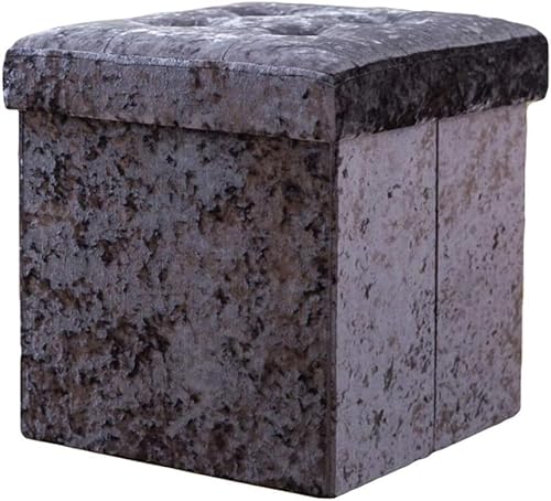 Aufbewahrungshocker, Sitztruhe, zusammenklappbar, faltbar, Pannesamt, für Spielzeug und Schuhaufbewahrung, Poufee-Sitz, Fußstütze, lila, 38 x 38 x 38 cm (15 x 15 x 15 Zoll) von CATANK
