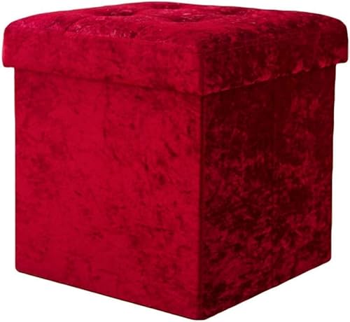 Aufbewahrungshocker, Sitztruhe, zusammenklappbar, faltbar, Pannesamt, für Spielzeug und Schuhaufbewahrung, Poufee-Sitz, Fußstütze, rot, 38 x 38 x 38 cm (15 x 15 x 15 Zoll) von CATANK