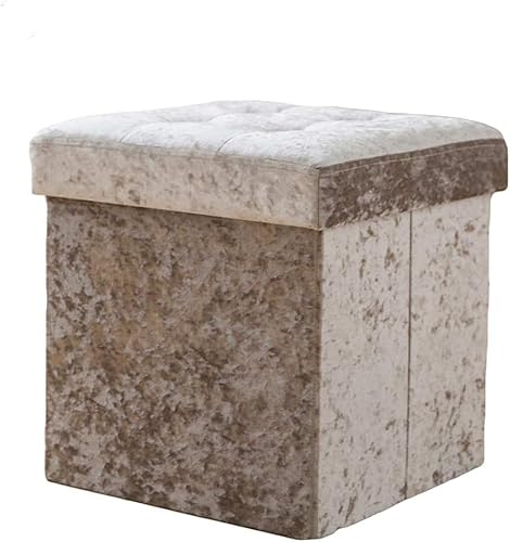 Aufbewahrungshocker, Sitztruhe, zusammenklappbar, faltbar, Pannesamt, für Spielzeug und Schuhaufbewahrung, Sitzhocker, Fußstütze, beige, 38 x 38 x 38 cm (15 x 15 x 15 Zoll) von CATANK