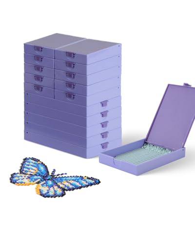 CATEARED 2-in-1 Stapelbare Diamant-Malerei-Tabletts mit Deckel, Aufbewahrungsbehälter für Diamantmalerei, Bastel- und Perlen-Aufbewahrungsbehälter (Hellesviolett, 15 Piece Tray Kit) von CATEARED