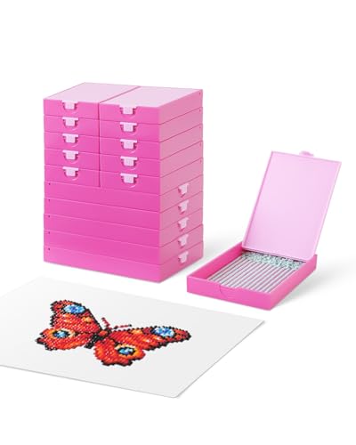 CATEARED 2-in-1 Stapelbare Diamant-Malerei-Tabletts mit Deckel, Aufbewahrungsbehälter für Diamantmalerei, Bastel- und Perlen-Aufbewahrungsbehälter (Hellrosa, groß) (Rosa, 15 Piece Tray Kit) von CATEARED