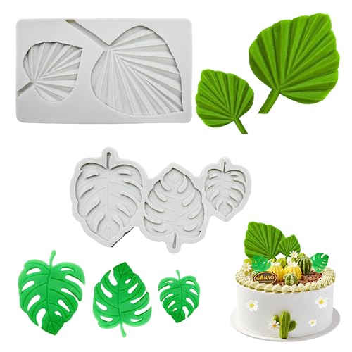 2 Stück 3D Silikonform Blätter Fondant Selbst Gemachtes Monstera Blatt Verwendet für DIY Handwerk, Brot, Schokolade, Zucker Flipping, Gelee, Seife, Kuchen Dekoration (Grau) von CATELL