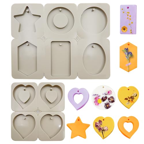 2 Stück Seifenformen Silikon Silikonharzformen mit Loch zum Aufhängen Wachsformen Silikon Seife Gießformen für DIY Basteln, Schmuck, Seife, Aromatherapie, Duft (8 Verschiedene Formen, Grau) von CATELL