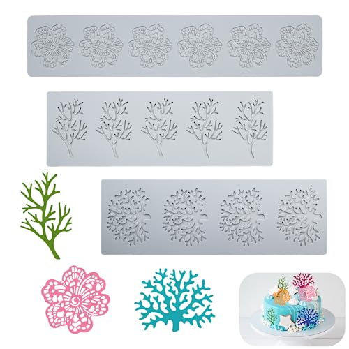 CATELL 3 Stück 3D Blätter Silikonform Spitze Kuchen Silikon Spitze Form Matte Fondant Kuchen Zucker Dekorieren Präge Kuchen Prägeformen für Kuchendekoration, DIY-Basteln, Fondant, Schokolade, Seife von CATELL