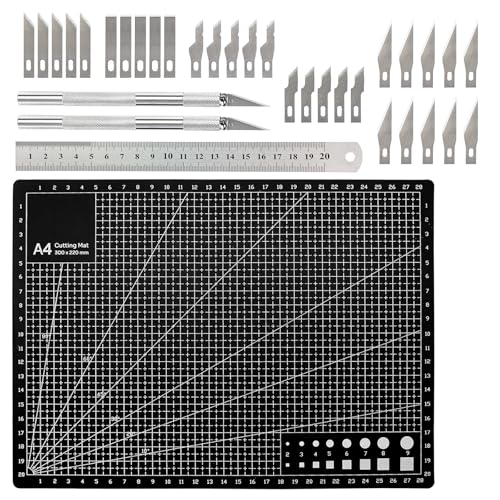 CATELL 34 Stück A4 Schneidematte Set, Selbstheilende Bastelunterlage Cutting Mat mit Stahllineal Bastelmesser Klingen Schwarz Doppelseitig Schneideunterlage für Scrapbooking Handwerk Schreiben CATELL 34 Stück A4 Schneidematte Set, Selbstheilende Bastelunterlage Cutting Mat mit Stahllineal Bastelmesser Klingen Schwarz Doppelseitig Schneideunterlage für Scrapbooking Handwerk Schreiben von CATELL
