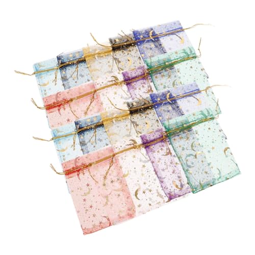 CATIEBYE 100 Organzabeutel Mit Kordelzug Für Schmuck: Beutel Mit Mond Und Stern – Kleines Netz Für Süßigkeiten Bei Der Babyparty – Mini-säckchen Mit Süßigkeiten – Gastgeschenke Für von CATIEBYE