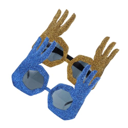 CATIEBYE 2 Stück Ok Handförmige Partybrille Gold Blau Lustige Kostümbrille aus Robustem PVC für Halloween Karneval Geburtstag Tanzparty Zubehör Erwachsene von CATIEBYE