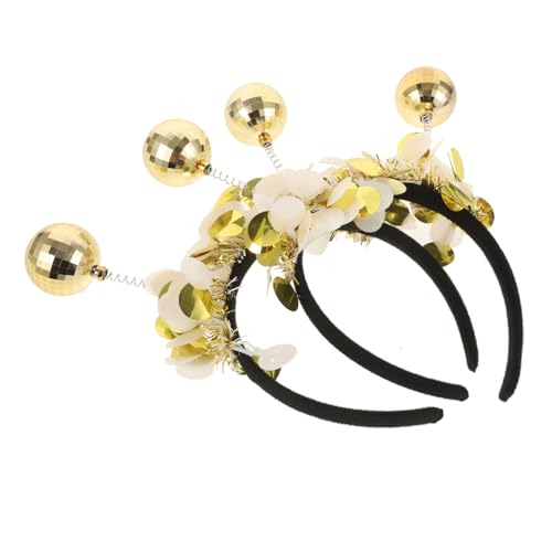 CATIEBYE 2 Stück Teiliges Disco Ball Haarband Goldfarbene Party Stirnbänder mit Dekorativen Kugeln Leichtes Festliches Haarschmuck für Damen und Mädchen für Karneval Bühne Fotoshooting von CATIEBYE