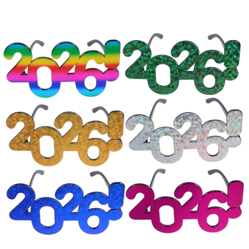 CATIEBYE 6 Stück Teiliges Partybrillen in Metallic Farben Auffällige Zahlenbrille für Silvester Abschlussfeier und Geburtstagsfeier Retro Design Vielseitige Neujahrs Partybrille für Foto von CATIEBYE