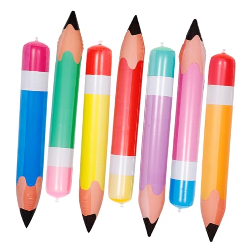 CATIEBYE 7 Stück Giant Aufblasbare Bleistifte Teiliges für Schulanfang PVC Dekorationen Verschiedenen Farben für Klassenzimmer Lange Haltbarkeit und Kreative Gestaltung für Einladende von CATIEBYE