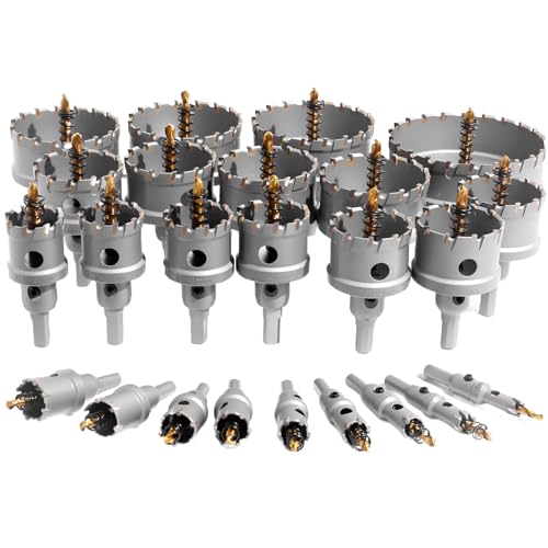CATITO 26-teiliges robustes Hartmetall-Lochsägen-Set, Metall-Stahlbohrer, TCT-Fräser, 24 Sägen mit 2 zusätzlichen Zentrierbohrern, ideal für Metall, Eisen, Edelstahl (1/2 Zoll - 3-15/16 Zoll) von CATITO