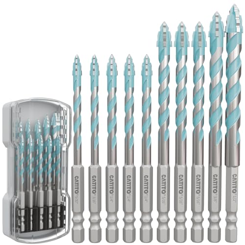 CATITO Betonbohrer-Set mit mehreren Zähnen, Hellblau, mehrzahnig, Hartmetallbestückt, Sechskantschaftbohrer, Glas, Ziegel, Keramik, Kunststoff und Holz, 10 Stück von CATITO