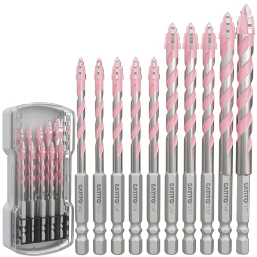 CATITO Betonbohrer-Set mit mehreren Zähnen, Rosa, mehrzahnig, Hartmetallbestückt, Sechskantschaftbohrer, Glas, Ziegel, Keramik, Kunststoff und Holz, 10 Stück von CATITO