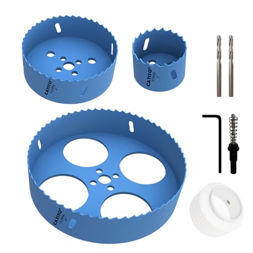 CATITO Bi-Metall Lochsägenbohrer Set [9-in-1 Kit], Lochsäge für Einbauleuchten, Lochschneider mit Staubschalenfänger für LED-Einbaubeleuchtung, ideal für Kunststoff, Holz, Sperrholz, dünnes Metall von CATITO