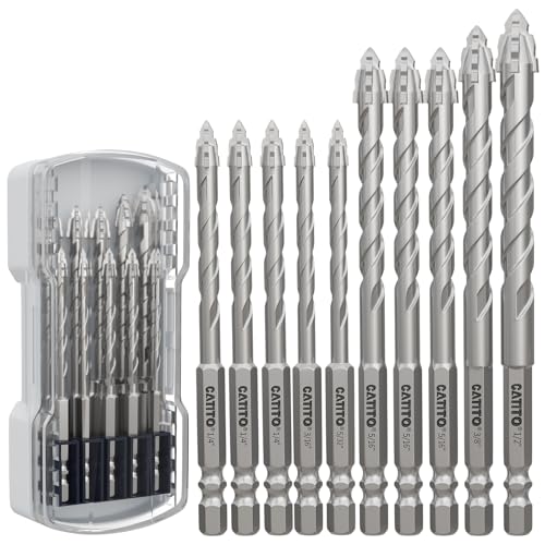 CATITO Mehrzahn-Betonbohrer-Set – 10 Stück, mehrzahnige Steinbohrer, Hartmetallspitze, Sechskantschaftbohrer, Glas, Ziegel, Keramik, Kunststoff und Holz von CATITO