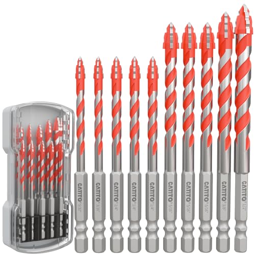 CATITO Mehrzahn-Betonbohrer-Set – Rot, mehrzahnige Steinbohrer, Hartmetallbestückt, Sechskantschaftbohrer, Glas, Ziegel, Keramik, Kunststoff und Holz, 10 Stück von CATITO
