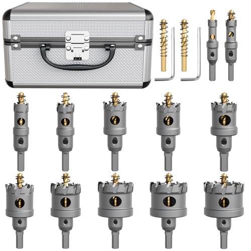 CATITO Robuste Hartmetall-Lochsäge, 14 Stück, Metall-Stahl-Lochsägenbohrer, TCT-Lochschneider, mit 2 extra titanbeschichteten Zentrierbohrern und 2 x L-Schlüssel, ideal für Metall, Eisen, Edelstahl von CATITO