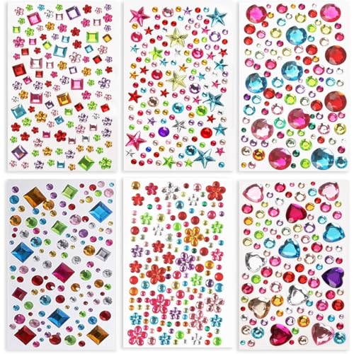 6 PCS Glitzer Sticker, Sticker Mädchen, Blätter DIY Kristall Diamant-Belohnungsaufkleber für Kinder, 3D Aufkleber Kleinkinder Lebhaft Relief, Farbig Aufkleber 3D von CATOR