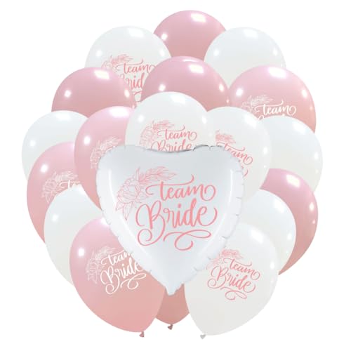 Cattex Set Luftballons Team Bride, 19 Stück, Herzballon aus Aluminium und Luftballons aus weißem und rosafarbenem Latex, Dekoration für Junggesellinnenabschied Cattex Set Luftballons Team Bride, 19 Stück, Herzballon aus Aluminium und Luftballons aus weißem und rosafarbenem Latex, Dekoration für Junggesellinnenabschied von CATTEX