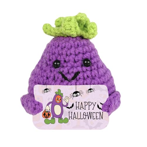CAVERZ Glücks-Aubergine ‚Pocket Hug – Happy Halloween‘ – Kartenhalter & Partydeko | Lustiges Geschenk für Halloween-Fans & originelle Tischdeko von CAVERZ