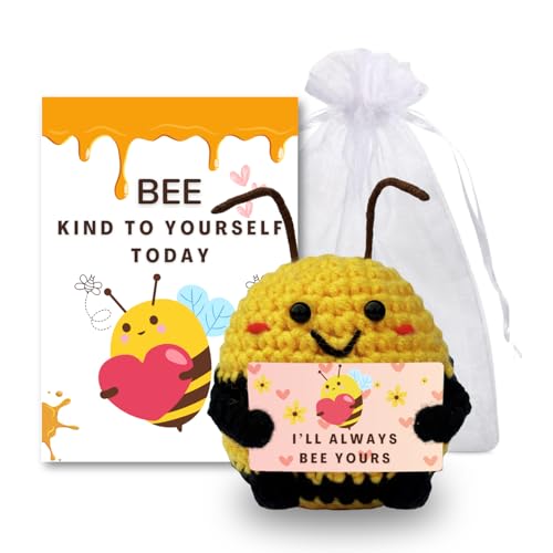 CAVERZ Pocket Hug Biene - Handgemachte Glücksbiene mit Motivationskarte | Süßer Glücksbringer für Geburtstag, Prüfung & Gute Besserung | Bee Happy Geschenk für Familie und Freunde von CAVERZ
