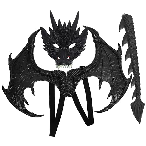 CAXUSD 1 Satz Drachenmaskenflügel Skelett Halloween Maskerade Hai hallowen masks kinderkleider kinderbekleidung Drachen-Cosplay-Requisiten lustiges Dinosaurierkostüm Gummischaum Black von CAXUSD