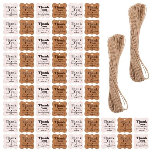 CAXUSD 1 Satz Kraftpapier Danke Tags mit Schnur Geschenkanhänger für Diy Geschenkverpackungen Hochzeit Geburtstag und Feiern Recycelbar Vintage Design Einfach zu Beschriften und von CAXUSD