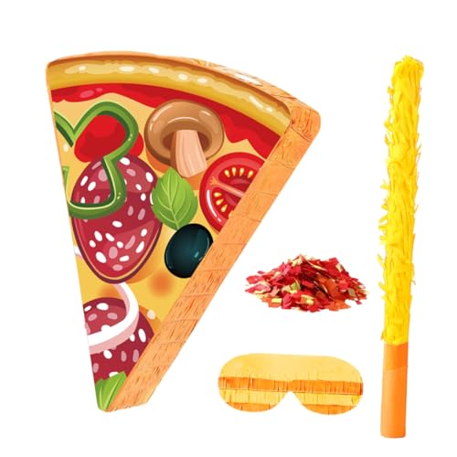 CAXUSD 1 Satz Pizza Pinata für Kindergeburtstage Mit Stock Augenbinde und Konfetti Lustige Partydekoration für Pizza Mottopartys und Spiele für Feiern von CAXUSD