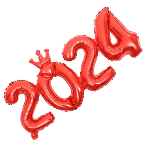 CAXUSD Folienballons 1 Satz 2024 2024 Digital Crown Einteiliger Aluminiumfolienballon Neujahrstag Abschlussdekorationsballon (Roter Einteiler 2024) Luftballons jahrestag Partyzubehör von CAXUSD