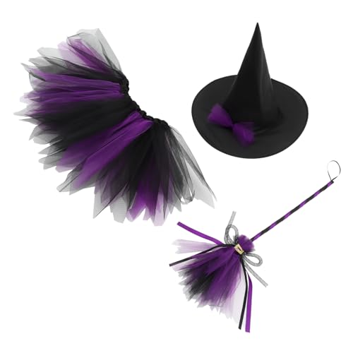 CAXUSD 1 Set Hexenkostüm Individueller Hexenhut Halloween Hexenkostüm Vampir Kinderkleid Cosplay Halloween Zubehör Rollenspiel Zubehör Party Zubehör Netzstoff von CAXUSD