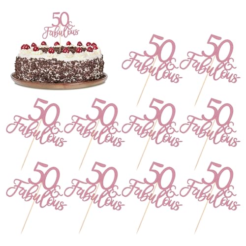 CAXUSD 10 Stück Kuchen zum 50. Geburtstag Tortenaufleger für die Hochzeit geburtstagstorte Party-Kuchen-Topper Alles zum Geburtstag Kuchendekorationen Holz Roségold von CAXUSD