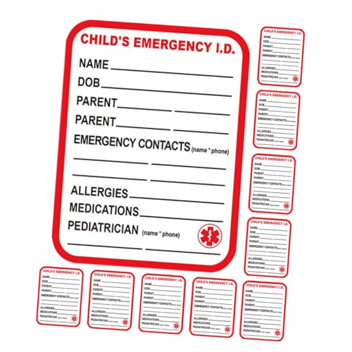 CAXUSD 10 Stück Medizinische Informations -tags Babyflaschenetiketten Für Die Kindertagesstätte Kinderwagen -etikett Notaufkleber Für Autositze Autositzschild Kupferplattenaufkleber Rot von CAXUSD