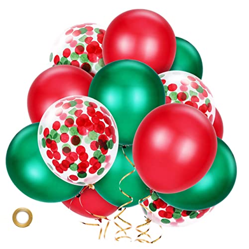CAXUSD 12 Stück Weihnachten Rot Grün Konfetti Ballon Set Kombination Merrychristmas Weihnachtsfeier Dekorationen Konfettiballons Für Die Party Dekorative Luftballons Grüne Mischung Extra von CAXUSD