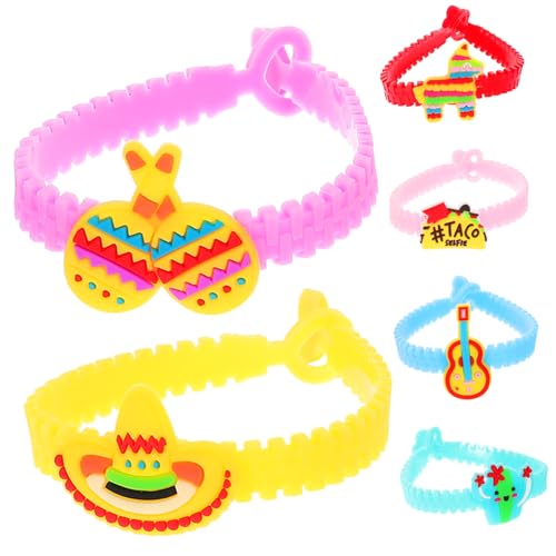 CAXUSD 12 Stück mexikanisches Armband faschingsparty Karneval Accessoires faschingsaccessoires Kaktus Armband Fiesta-Party-Armband Quaste Mexikanische Partyarmbänder Cartoon-Armband PVC von CAXUSD