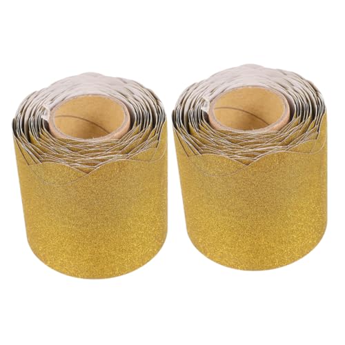 CAXUSD 2 Rollen Tafel-rand-aufkleber Glitzerbordüren Klassenzimmergrenzen Pinnwand-grenzen Gezackte Ränder Bordürenaufkleber Rollrandbesatz Grenzen Klassenzimmer Bulletin Yellow Papier von CAXUSD
