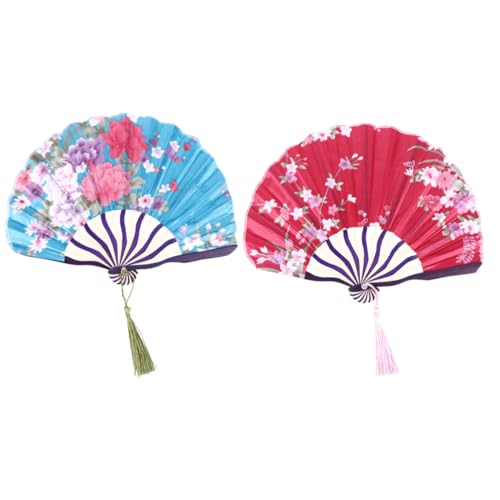 CAXUSD 2 STÜCK Klassischer Faltbarer Handfächer Kleines für Frauen Chinesischer Stil Langlebiger Bambusgriff Dekoratives Accessoire für Zuhause und Fotorequisiten von CAXUSD
