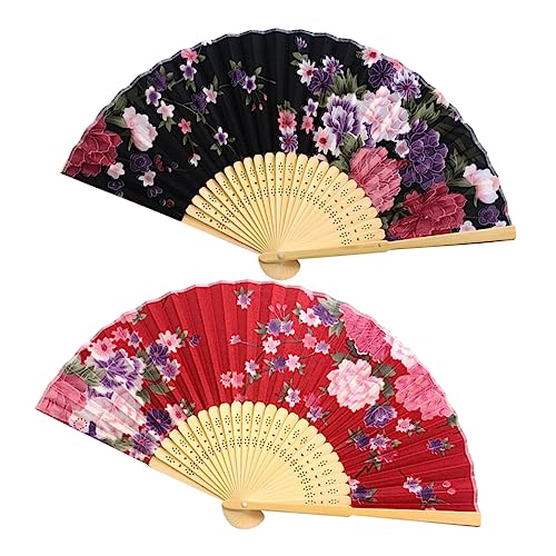 CAXUSD 2 Stück Faltfächer im Vintage Stil Blumen Handfächer für Sommerpartys Hochzeiten Hawaiian Events Schwarz und Rot CAXUSD 2 Stück Faltfächer im Vintage Stil Blumen Handfächer für Sommerpartys Hochzeiten Hawaiian Events Schwarz und Rot von CAXUSD