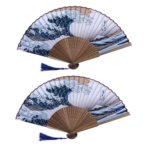 CAXUSD 2 Stück Japanische Faltbare Handfächer aus Deko für Zuhause für Tanz und Events Handgefertigt Atmungsaktiv Blau CAXUSD 2 Stück Japanische Faltbare Handfächer aus Deko für Zuhause für Tanz und Events Handgefertigt Atmungsaktiv Blau von CAXUSD