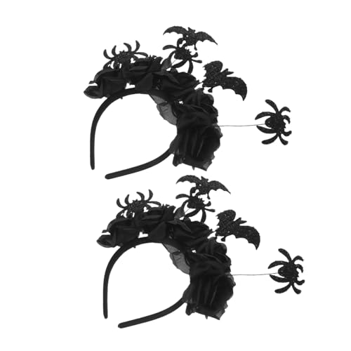 CAXUSD 2 Stück Teiliges Halloween-gothic-spinnen Fledermaus-haarband mit Schwarzen Rosen Dekoratives Blumenkopfschmuck Frauen und Mädchen für Maskerade Kostüm Fotografie-accessoire von CAXUSD