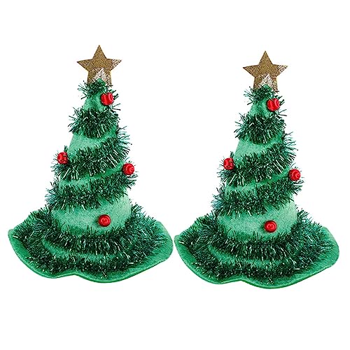 CAXUSD 2 Stück Weihnachtsbaummütze leuchtender weihnachtshut Weihnachtslametta christmas tree hat weihnachtsgeschenke weihnachtsdeko Hut in Weihnachtsbaumform Weihnachtsmütze Vlies Green von CAXUSD