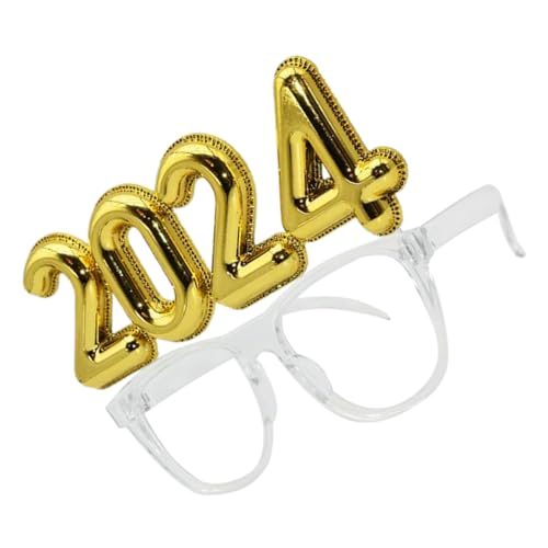 CAXUSD 2024 Brille Foto-Requisiten für das neue Jahr 2024 Frohes neues Jahr Brillen Ornament Sonnenbrille Partydekorationen für das neue Jahr Plastikbrille 2024 Gläser dekorativer Spiegel von CAXUSD