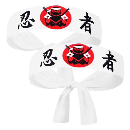 CAXUSD 2st Kopftuch Mit Ninja-print Sushi-koch-bandana Bushido Hachimaki Hachimaki-stirnband Sushi-koch-kopfbedeckung Hachimaki-karate-stirnband Sushi-kostüm Japan Kind Polyester Drucken von CAXUSD