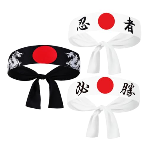 CAXUSD 3 Stück Japanisches Hachimaki für Verstellbare Sport Haarbänder für Karate Geburtstagsfeiern und Rollenspiele von CAXUSD